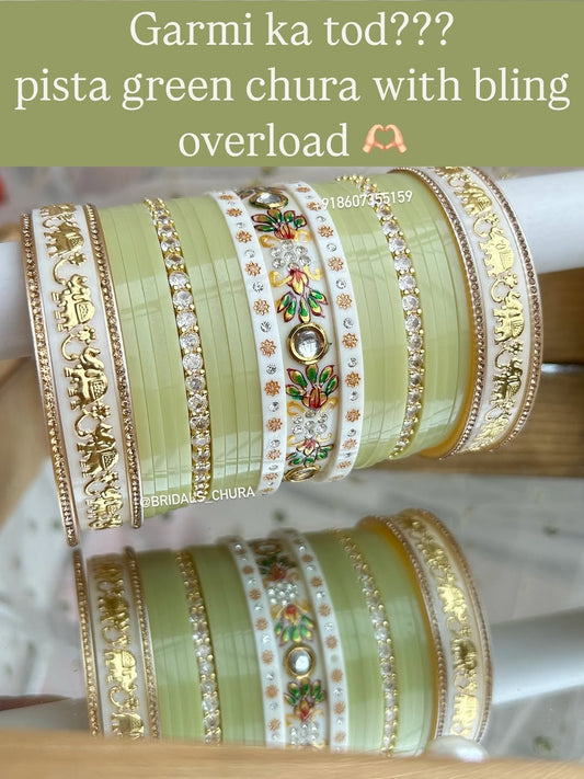 Pista green hand-painted chura