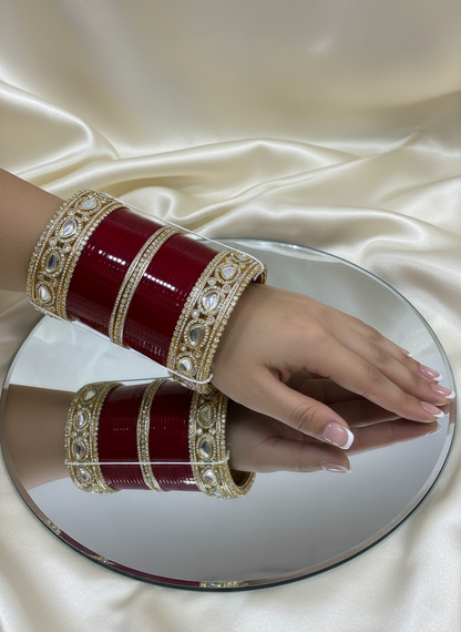 'Saiyaran' polki bridal chura(deep red )