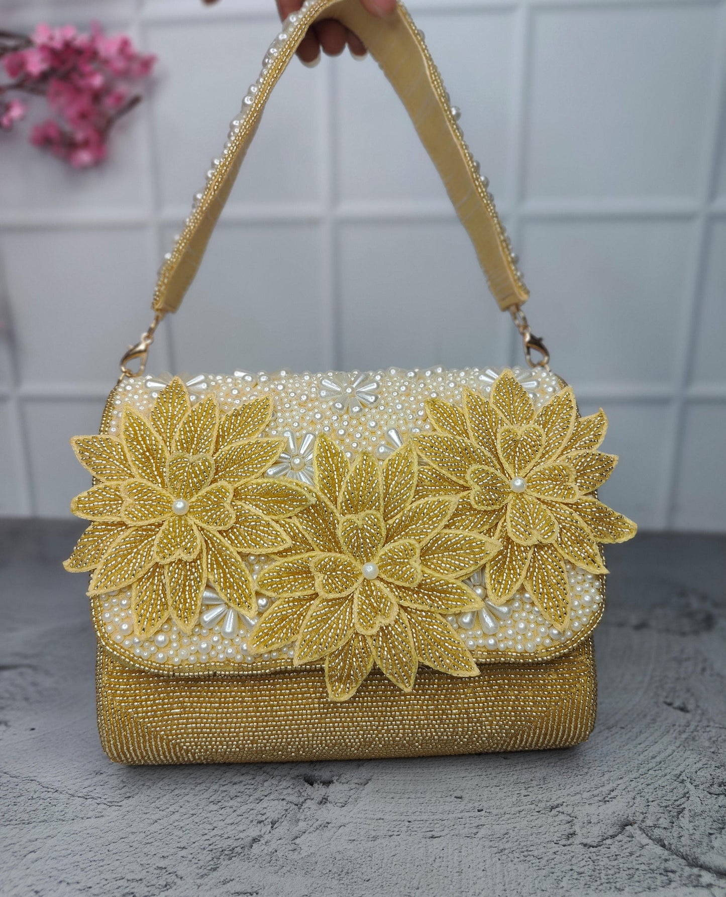 3D flower embroidered Hand Bag