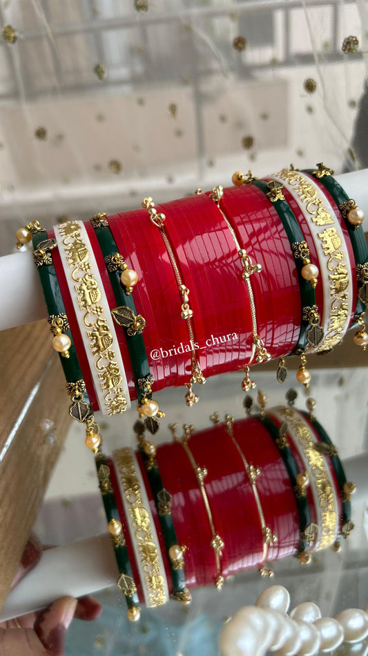 Red Bridal Chooda Set with Elephant Charms & Ghungroo Bangles – Trending Dulhan Look 2025