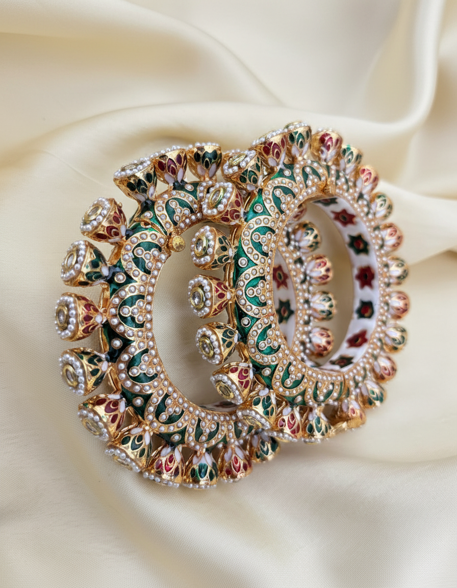 'Mrinalini' Green meenakari openable bangels