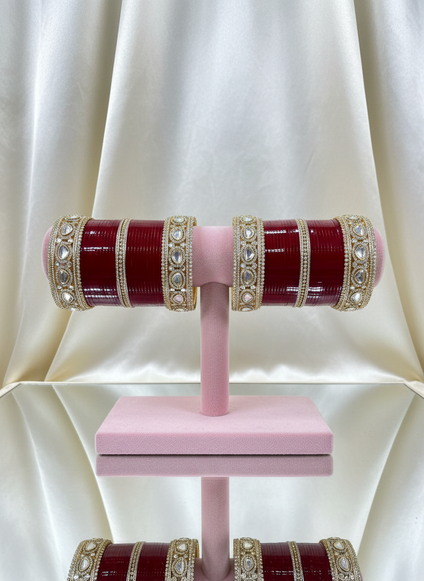 'Saiyaran' polki bridal chura(deep red )