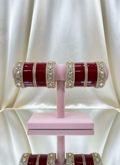 'Saiyaran' polki bridal chura(deep red )