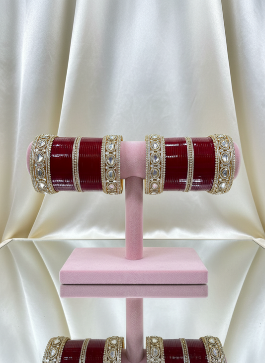 'Saiyaran' polki bridal chura(deep red )