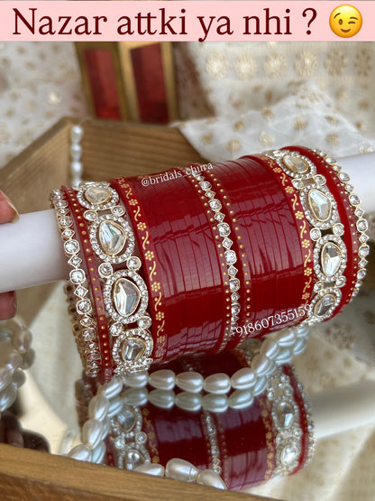 'Gurmanjot' Uncut polki  deep Red Bridal chura