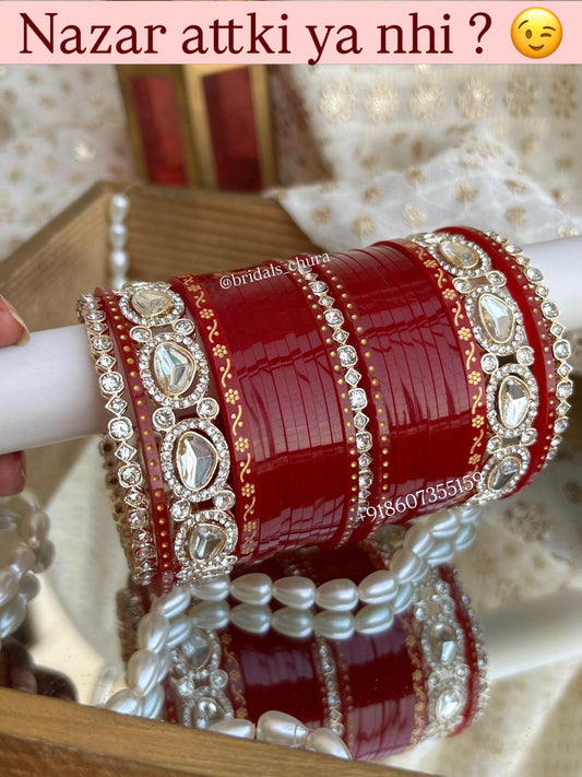 'Gurmanjot' Uncut polki  deep Red Bridal chura
