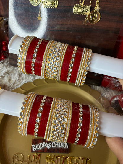 Exclusive pachi kundan deep red chooda